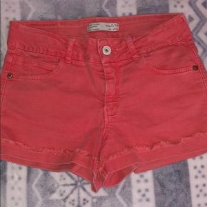 Coral denim shorts